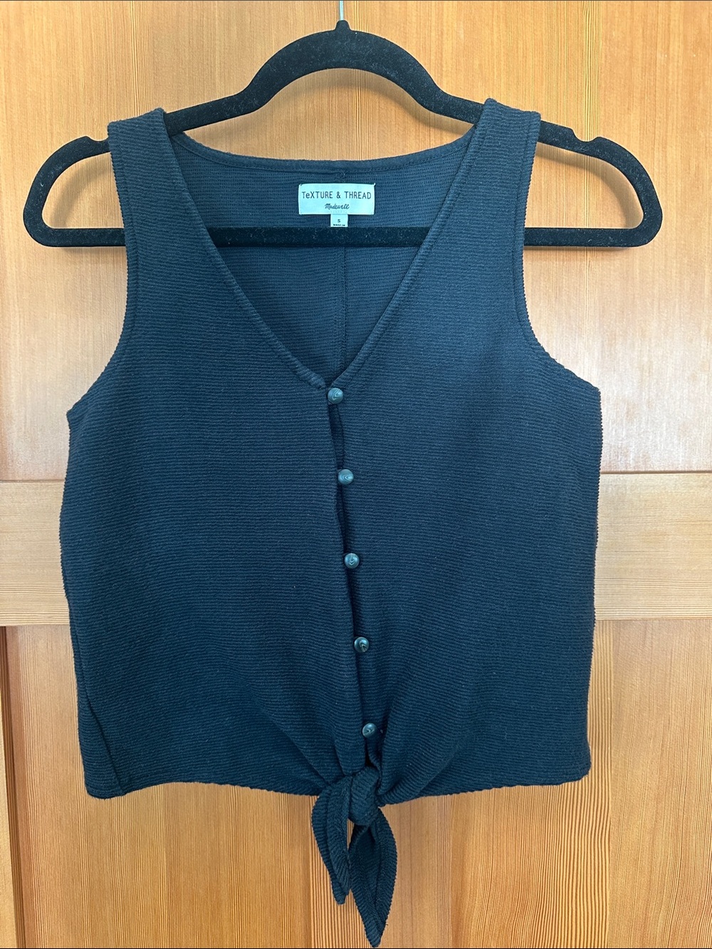 Black Knit Tie-Front Tank Top
